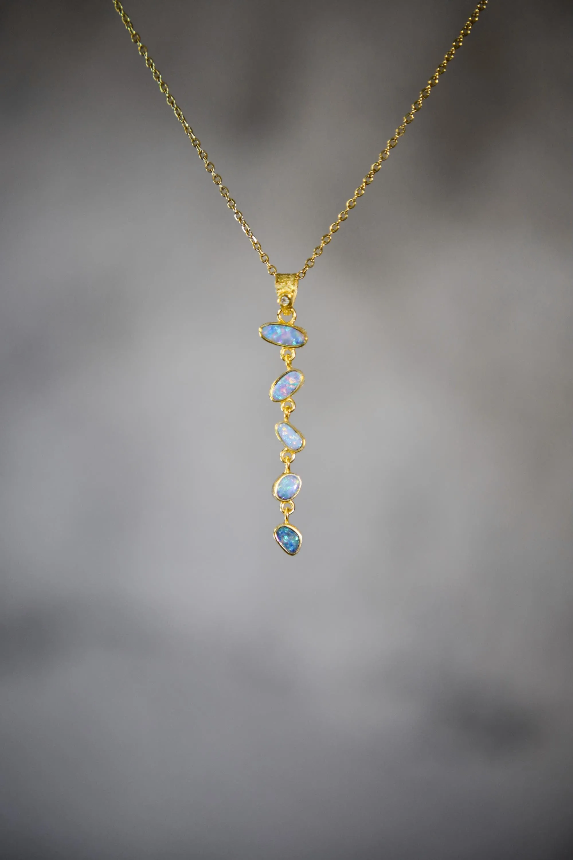 Stunning Faceted Zircon & Australian Opal Doublet Pendant, 18k Gold-Plated Sterling Silver, Crown Chakra, Libra Zodiac, Unique Gift