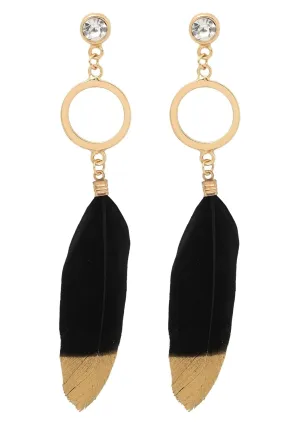 Stylish Black & Gold Feather Tassel Earrings for Women and Girls