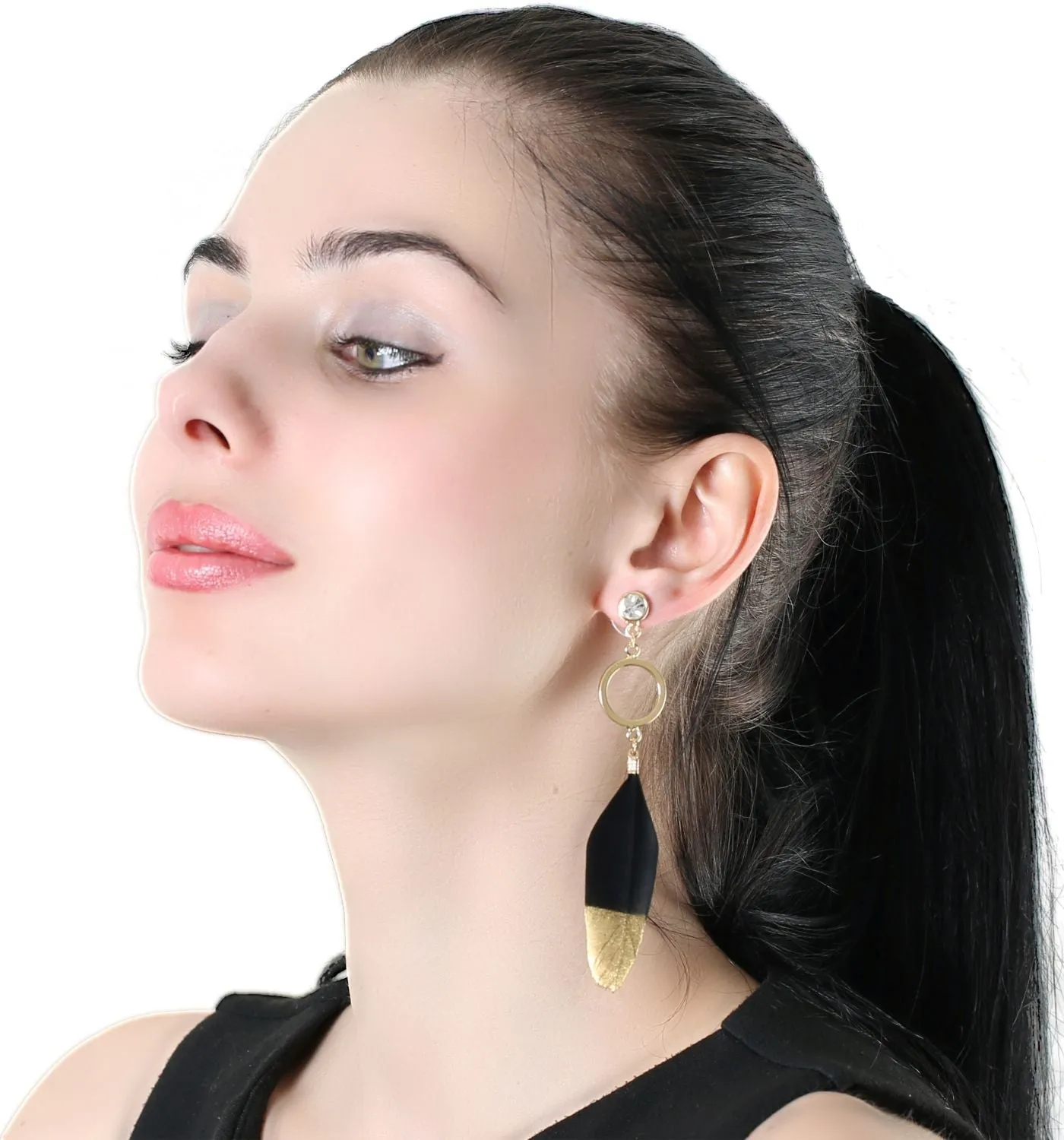 Stylish Black & Gold Feather Tassel Earrings for Women and Girls