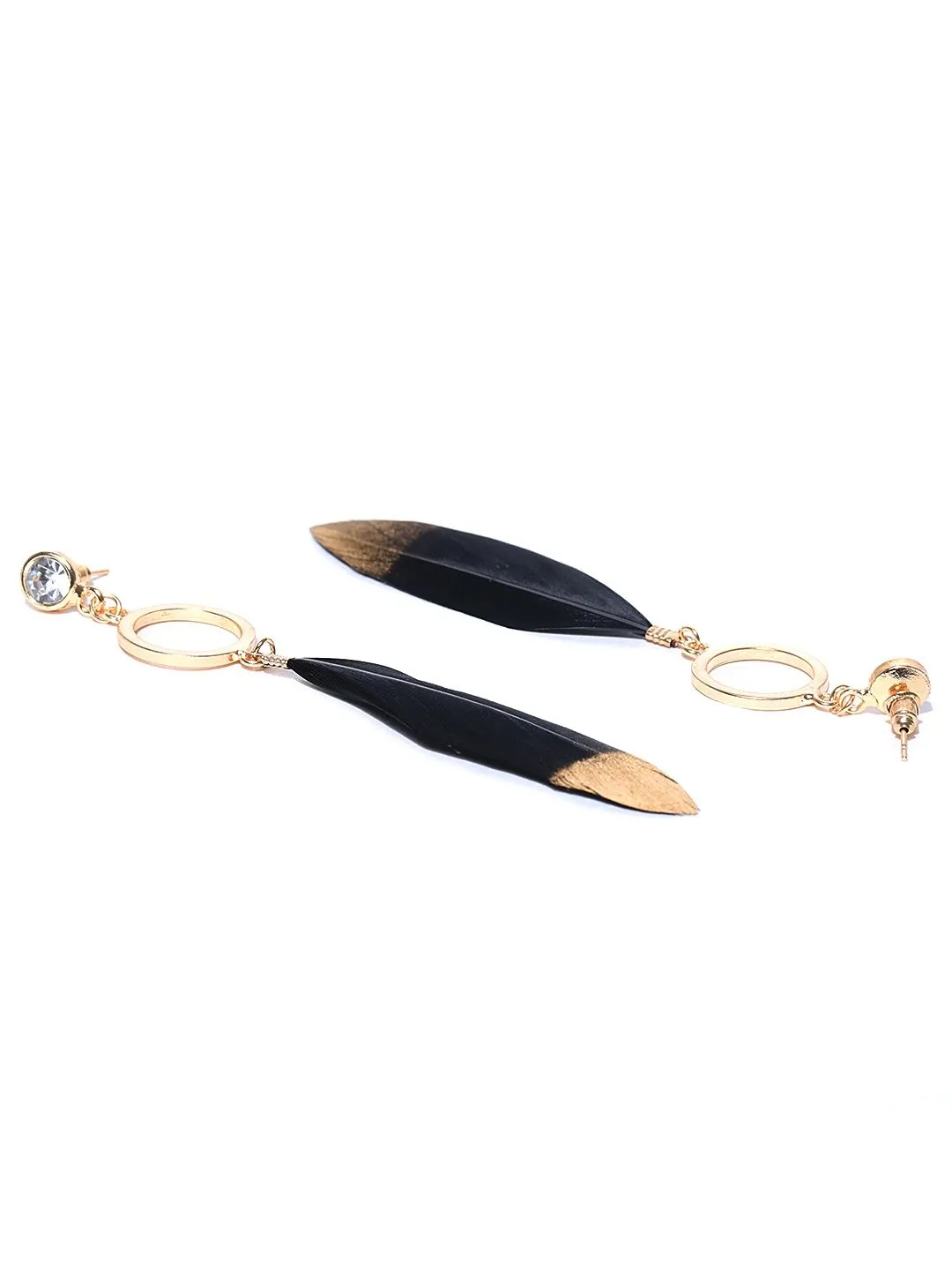 Stylish Black & Gold Feather Tassel Earrings for Women and Girls