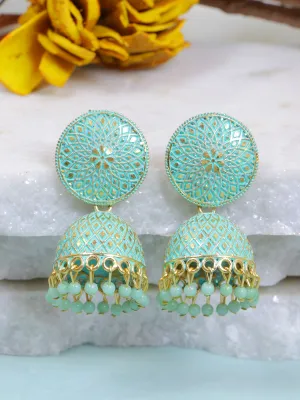 Stylish Sky blue Enamled Party Wear Jhumka Earrings for Women
