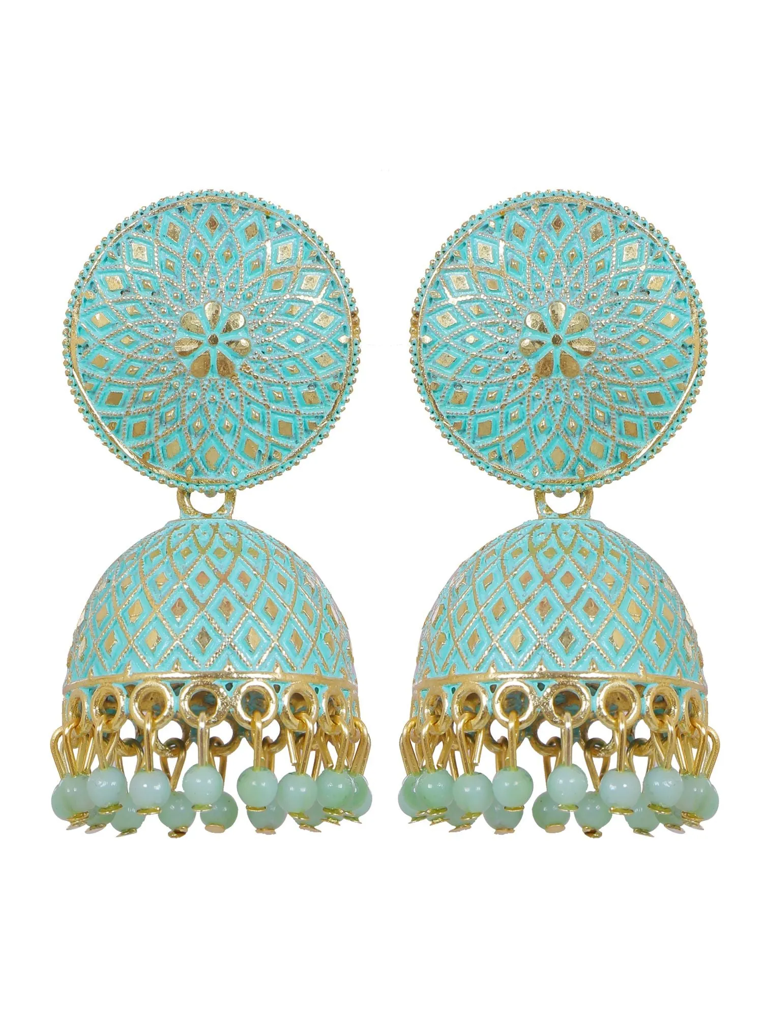 Stylish Sky blue Enamled Party Wear Jhumka Earrings for Women