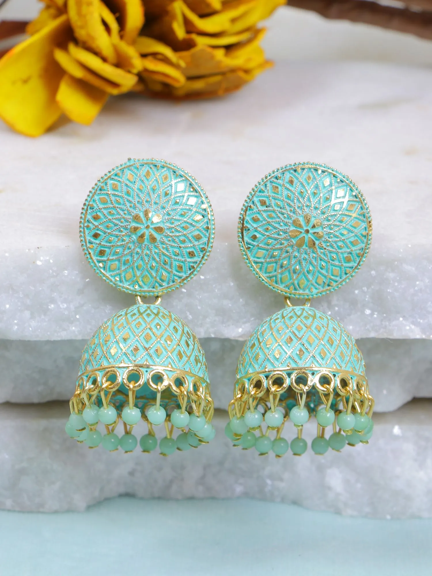 Stylish Sky blue Enamled Party Wear Jhumka Earrings for Women