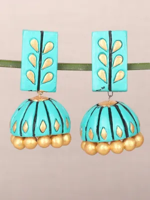 Stylish Turquoise Elongated Dome Shaped Terracotta Earrings