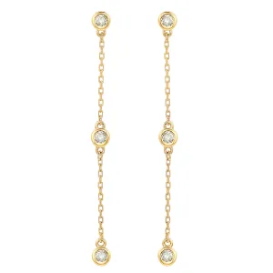 Suzy Levian Yellow Gold 2/5 CTTW Diamond Station Dangle Earrings