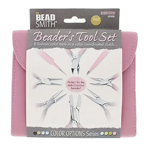 The Beadsmith Fashion Color Pliers – Set of 8 Slimline Color-Coordinated Tools – Matching Clutch in Bubblegum – Jewelry Making Supply Kit to Create Necklaces, Bracelets, Earrings & More