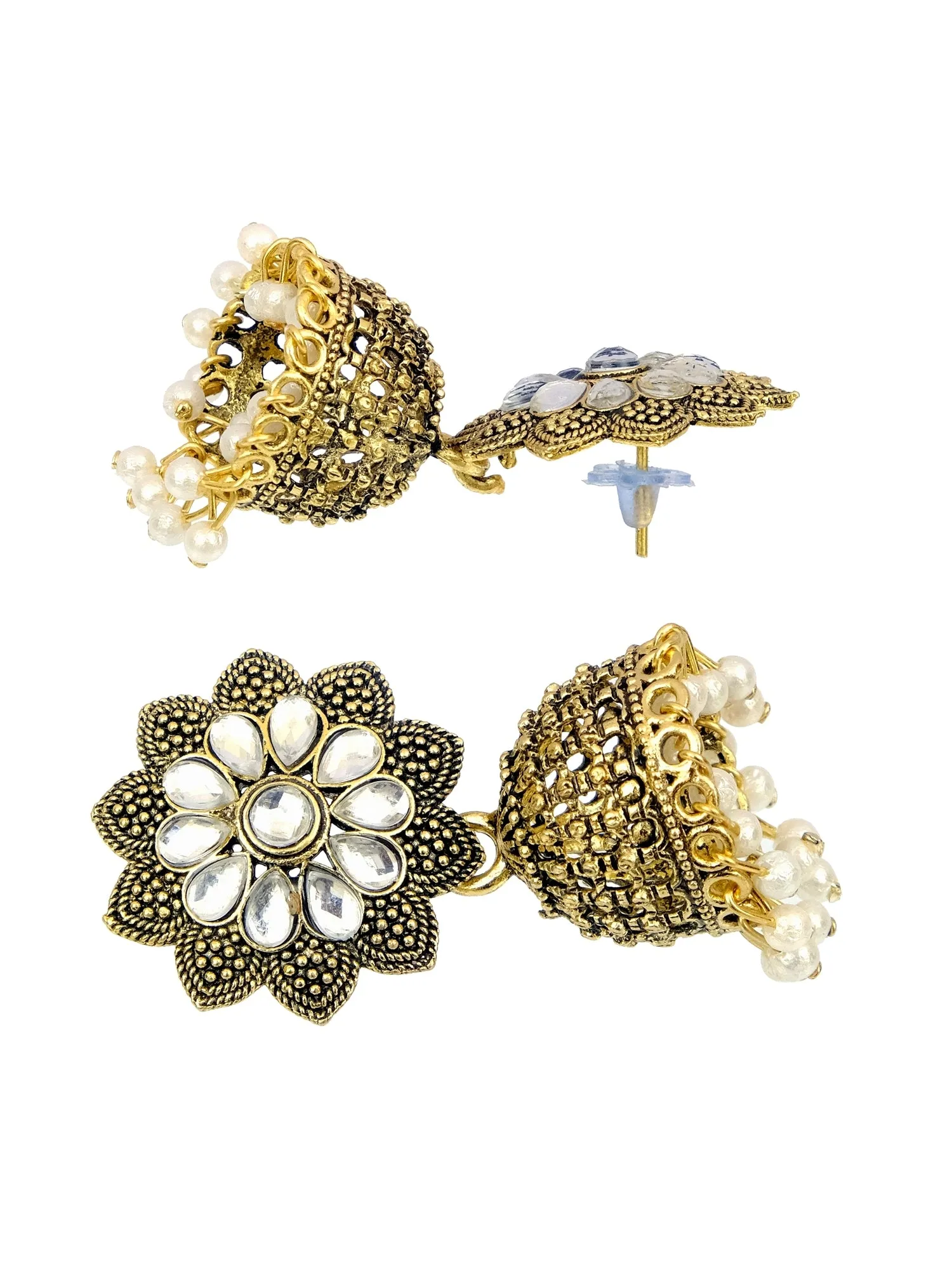 Traditional Gold-Plated, White Kundan Earrings with Pearls- Perfect Pearl Jhumkas for Girls