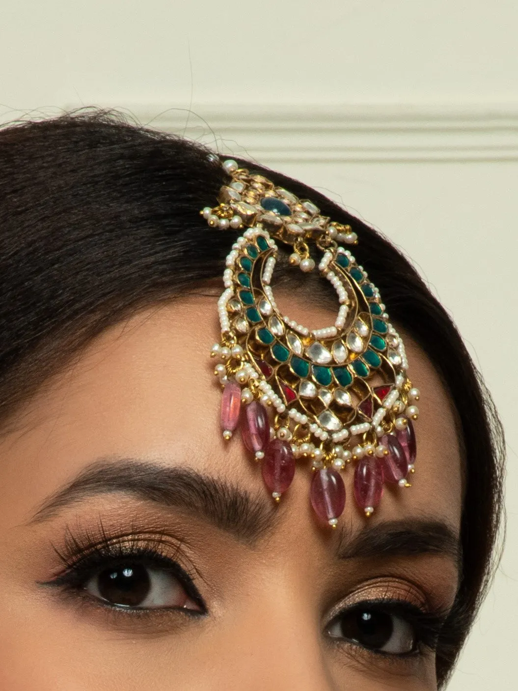 Traditional Ruby Red & Emerald Bridal Choker Set (Necklace, Earrings & Maangtikka)