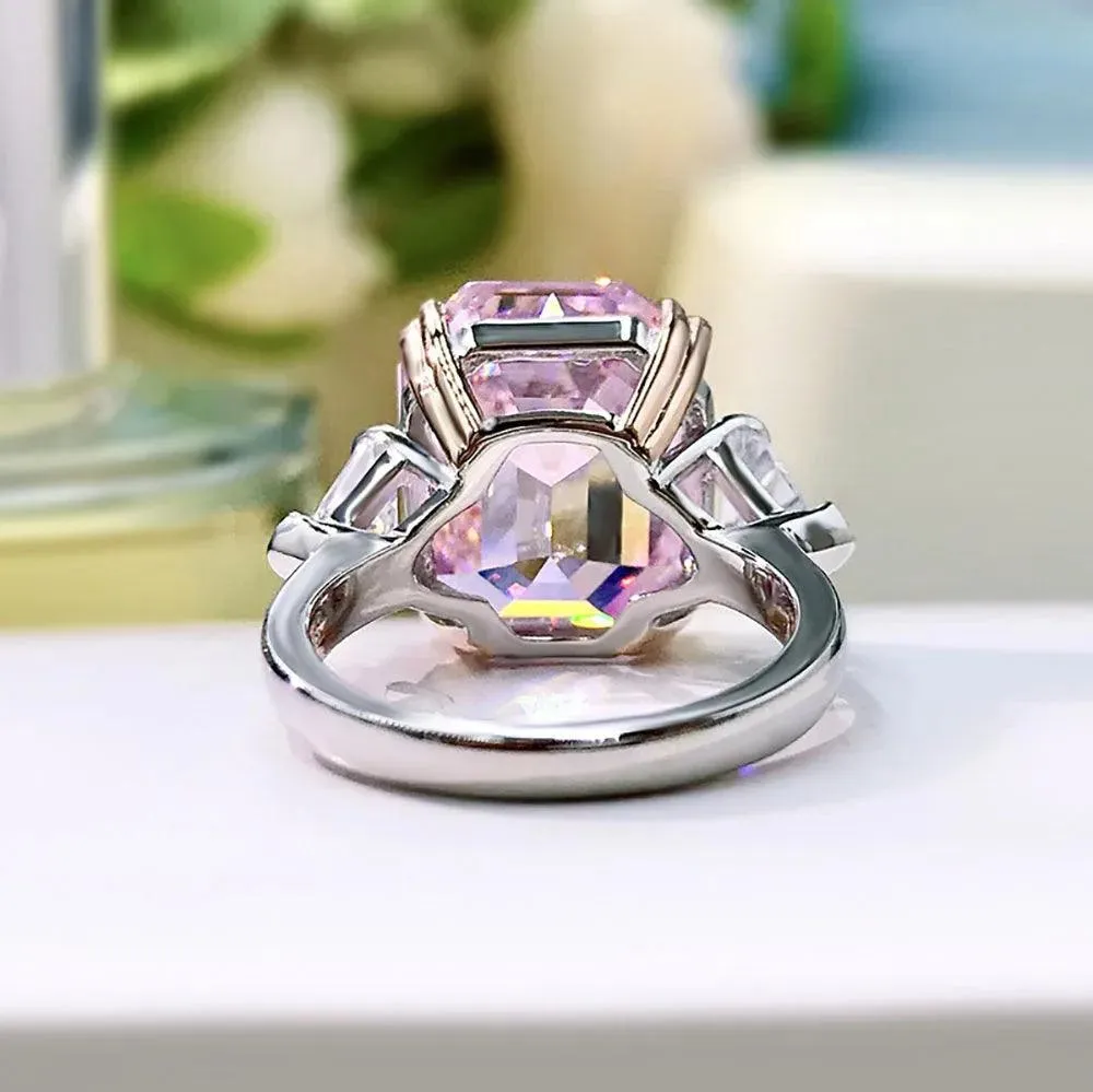 Trendy 925 Sterling Silver 13*16mm Big Gemstone Topaz Pink Quartz Lab Diamond Luxury Jewellery - Ideal Presents