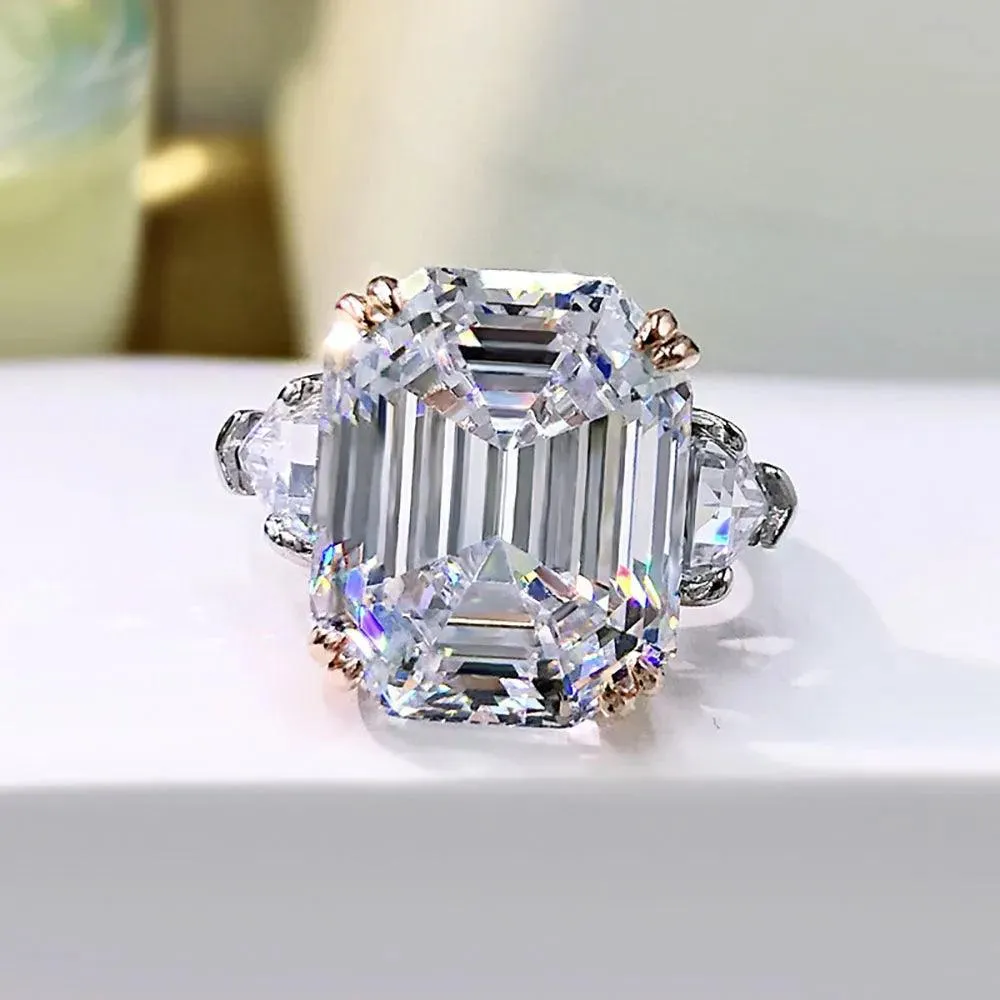 Trendy 925 Sterling Silver 13*16mm Big Gemstone Topaz Pink Quartz Lab Diamond Luxury Jewellery - Ideal Presents