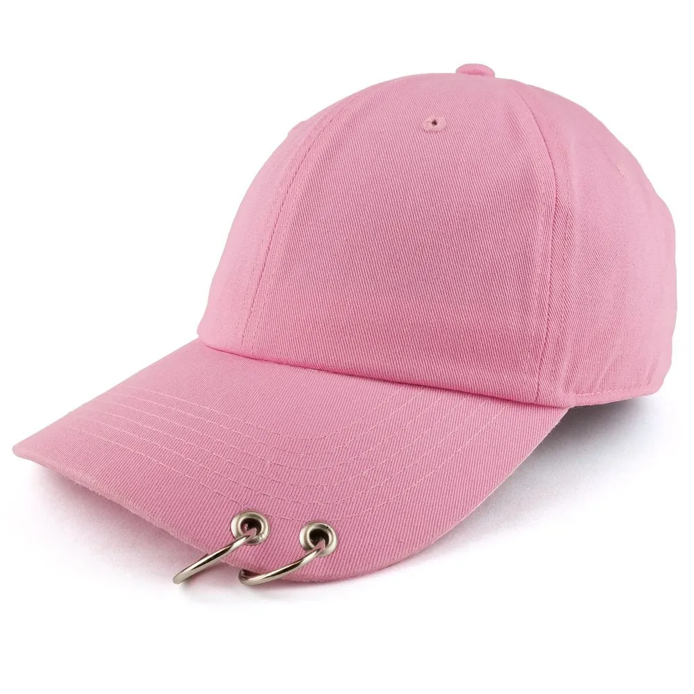 Trendy Apparel Shop Two Rings Pierced Plain Cotton Unstructured Adjustable Dad Hat