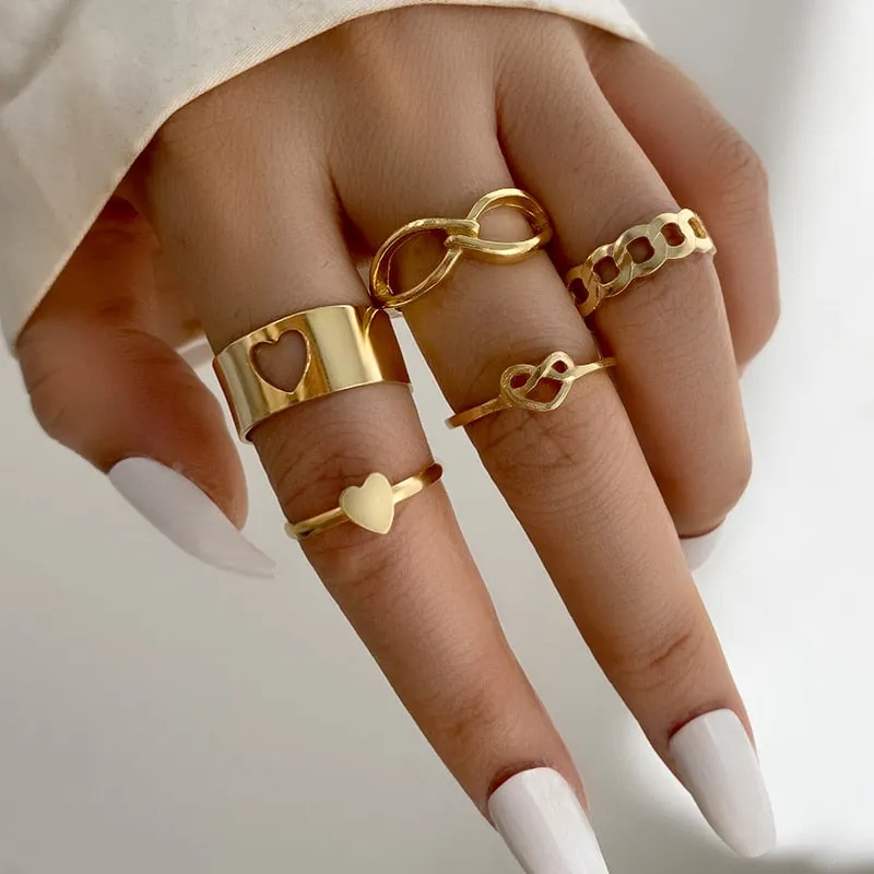 Trendy Boho Gold Pearl 22pcs Heart Rings Set For Women