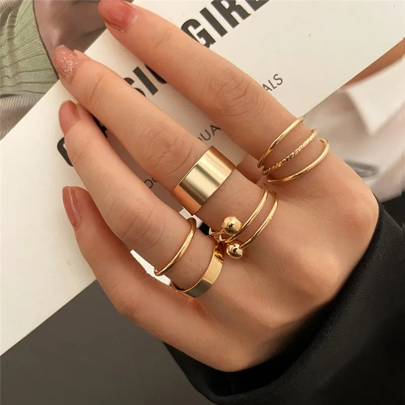 Trendy Boho Gold Pearl 22pcs Heart Rings Set For Women
