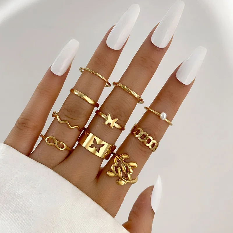 Trendy Boho Gold Pearl 22pcs Heart Rings Set For Women