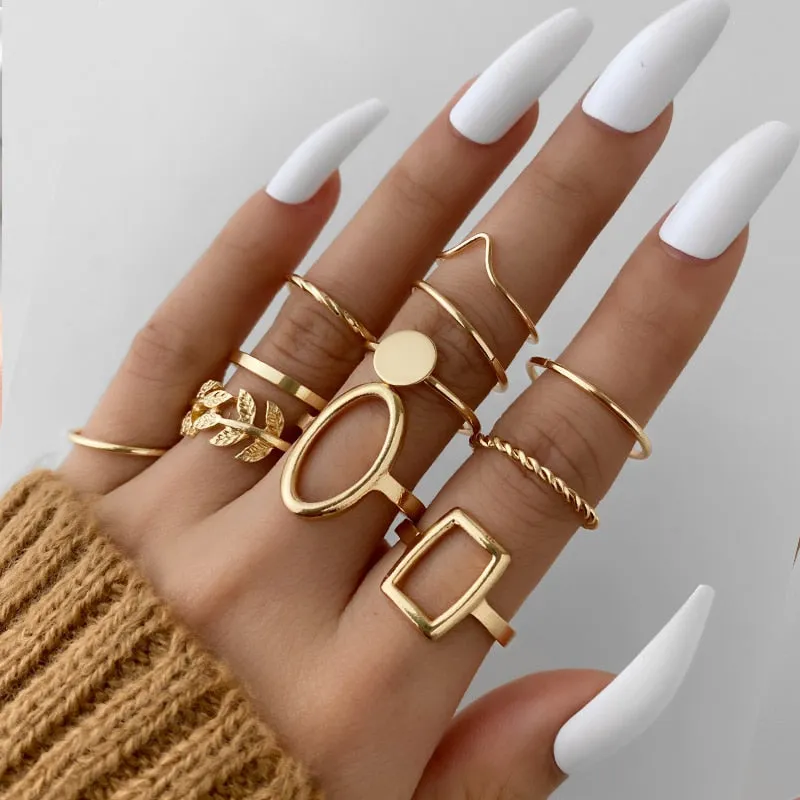Trendy Boho Gold Pearl 22pcs Heart Rings Set For Women