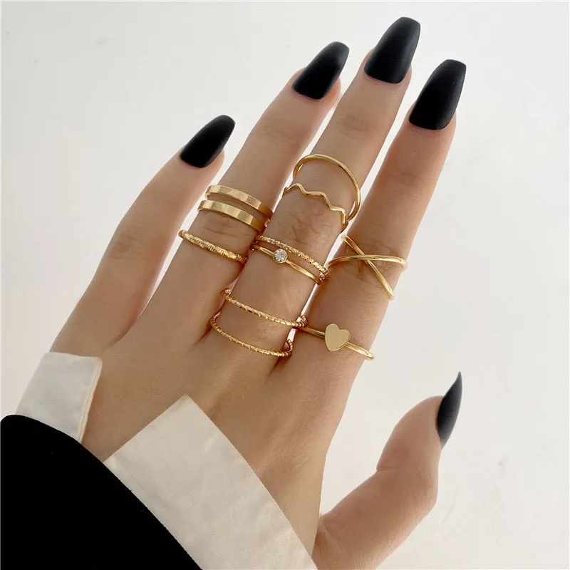 Trendy Boho Gold Pearl 22pcs Heart Rings Set For Women