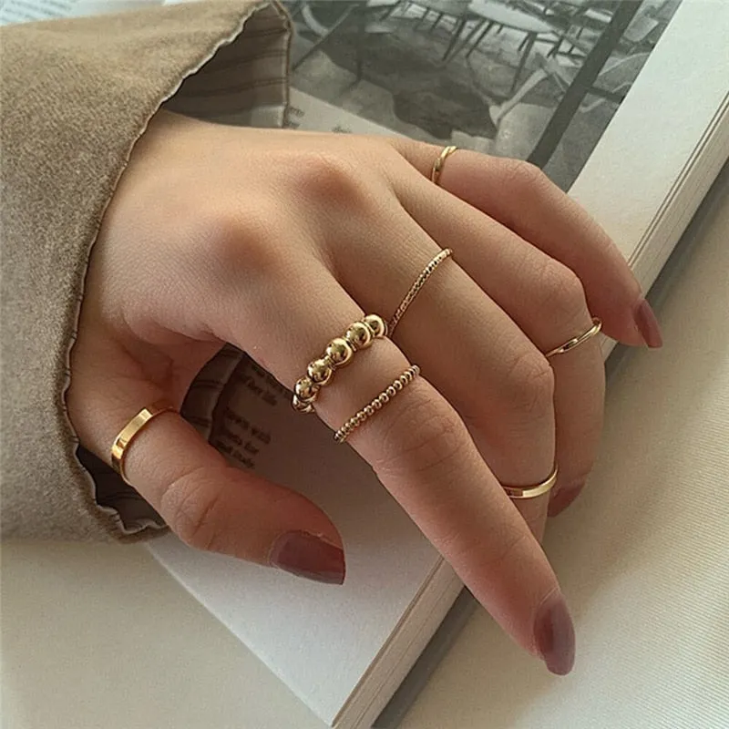 Trendy Boho Gold Pearl 22pcs Heart Rings Set For Women