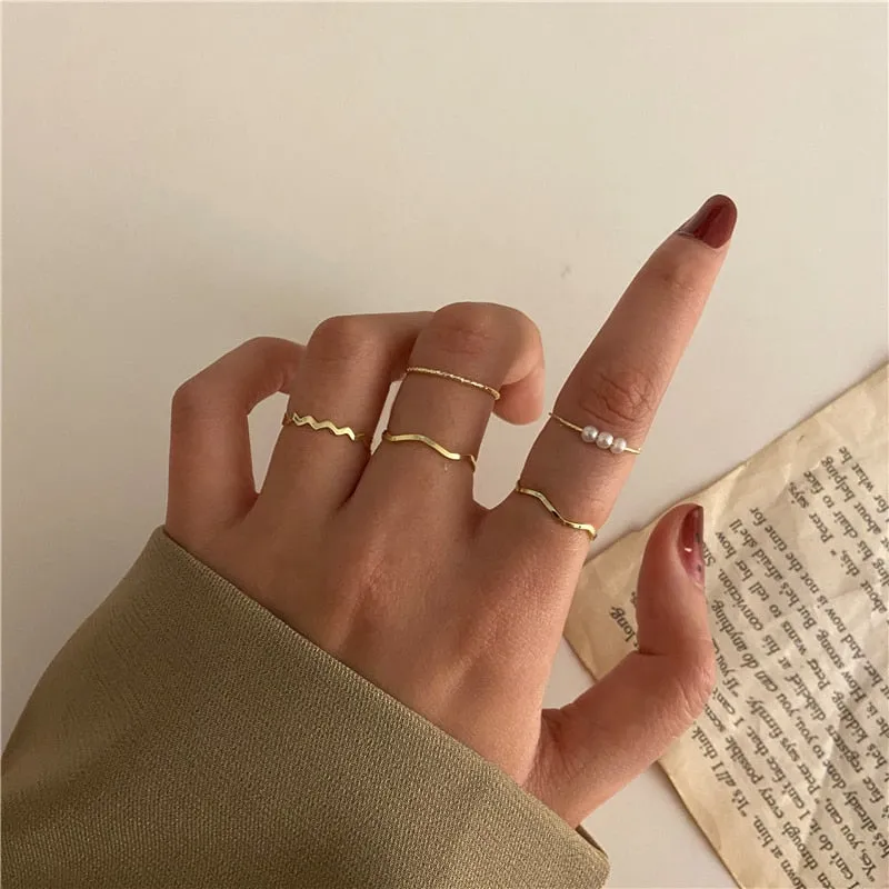 Trendy Boho Gold Pearl 22pcs Heart Rings Set For Women