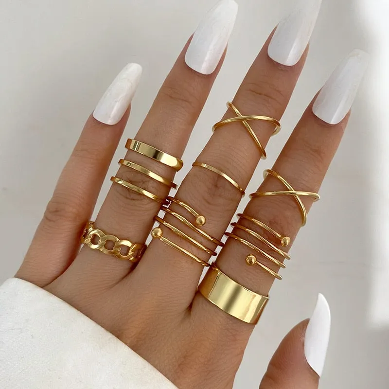 Trendy Boho Gold Pearl 22pcs Heart Rings Set For Women