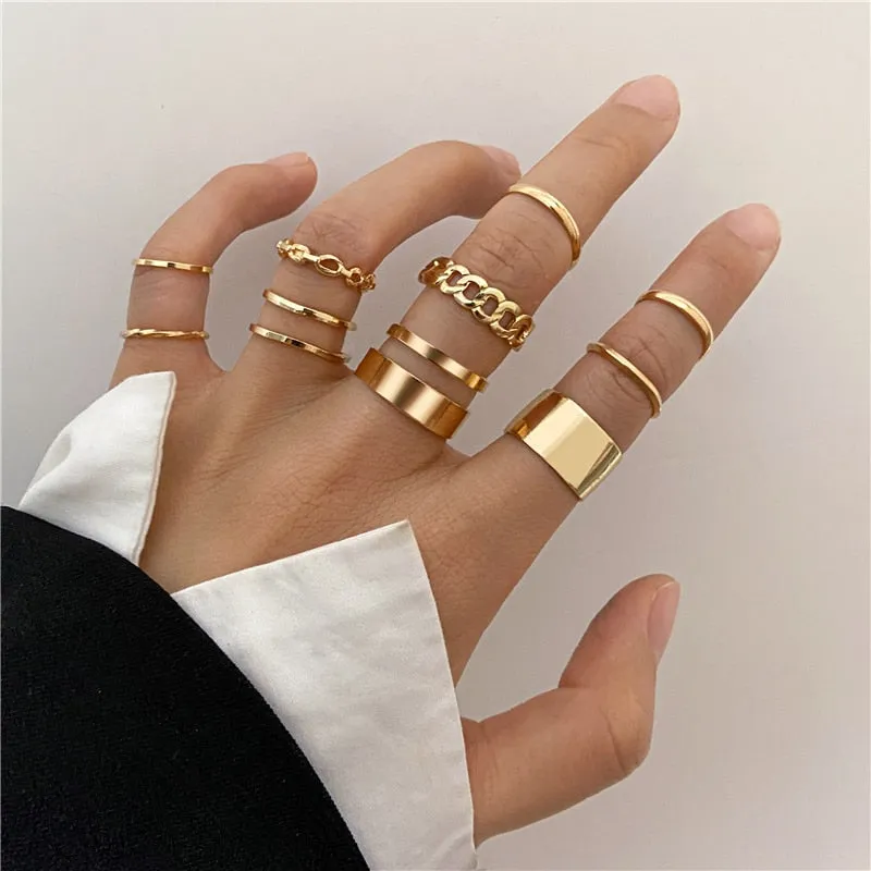 Trendy Boho Gold Pearl 22pcs Heart Rings Set For Women
