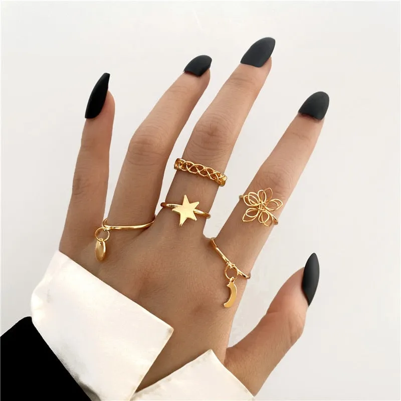 Trendy Boho Gold Pearl 22pcs Heart Rings Set For Women