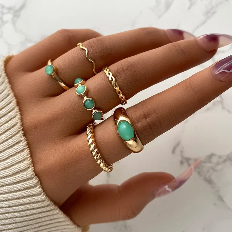 Trendy Boho Gold Pearl 22pcs Heart Rings Set For Women