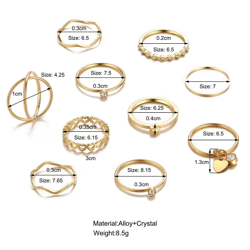 Trendy Boho Gold Pearl 22pcs Heart Rings Set For Women