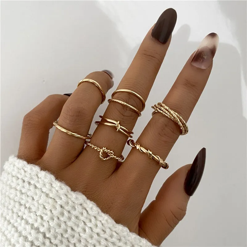 Trendy Boho Gold Pearl 22pcs Heart Rings Set For Women