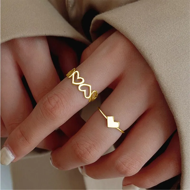 Trendy Boho Gold Pearl 22pcs Heart Rings Set For Women