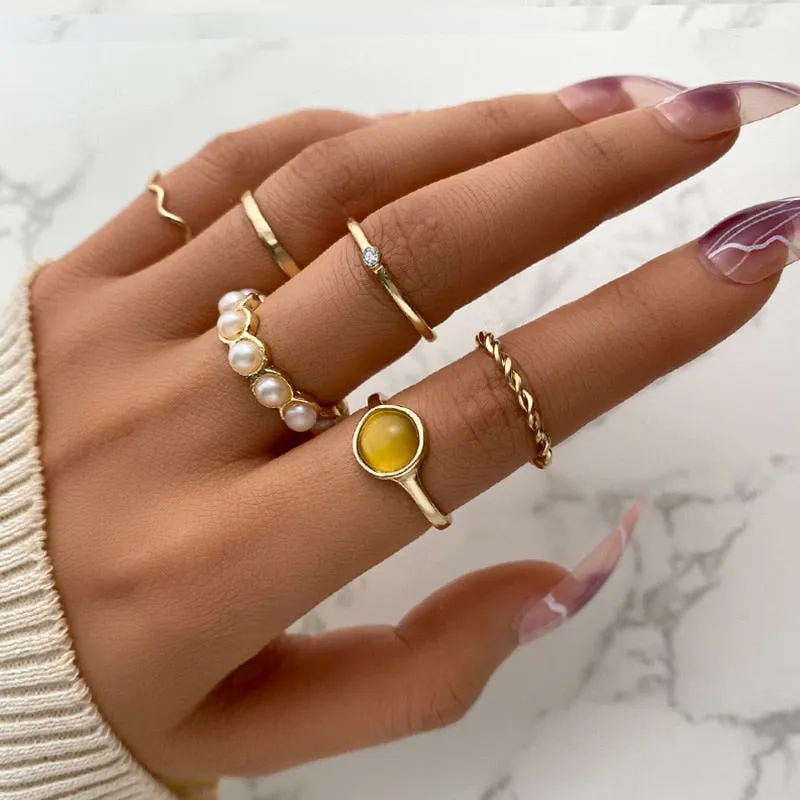 Trendy Boho Gold Pearl 22pcs Heart Rings Set For Women