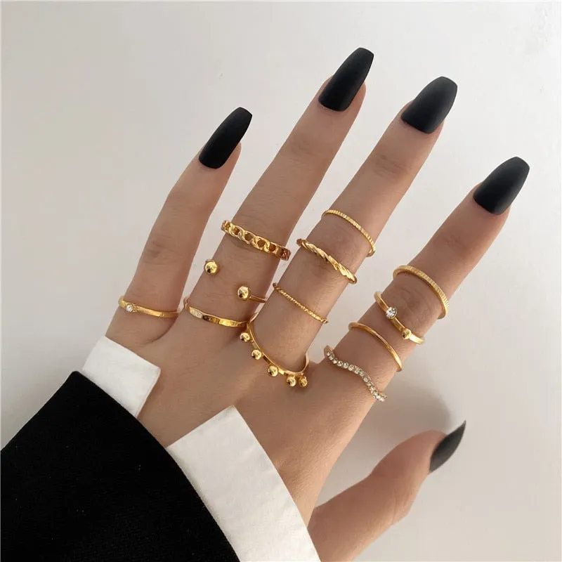 Trendy Boho Gold Pearl 22pcs Heart Rings Set For Women