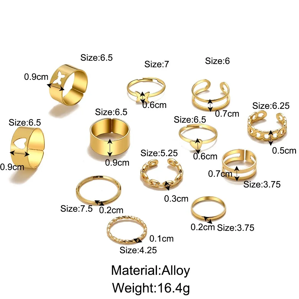 Trendy Boho Gold Pearl 22pcs Heart Rings Set For Women