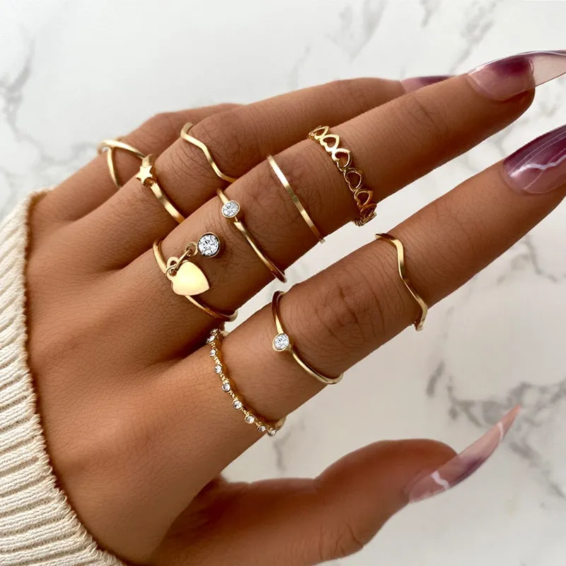 Trendy Boho Gold Pearl 22pcs Heart Rings Set For Women