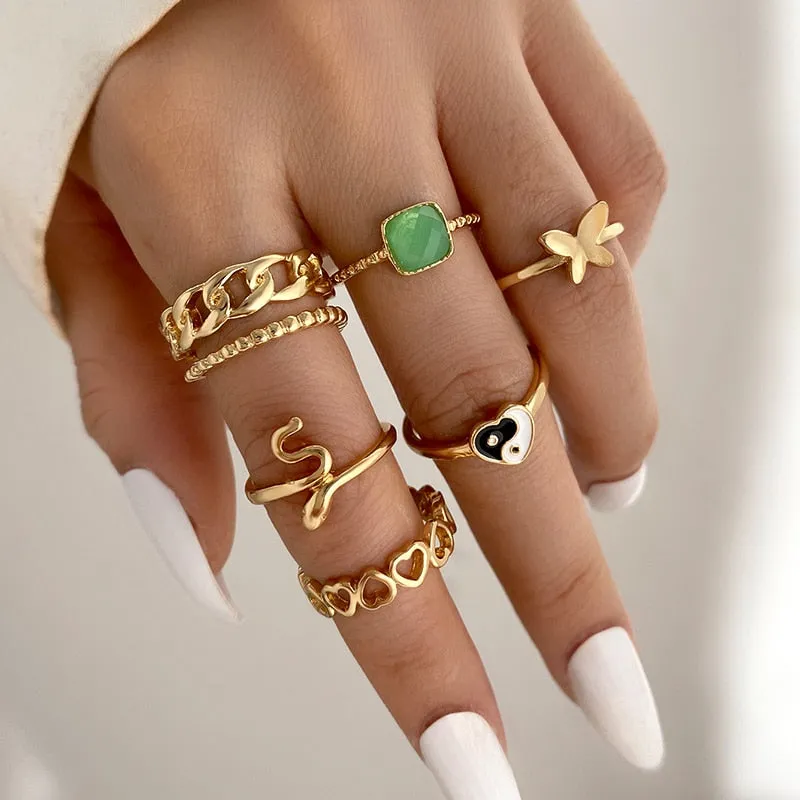 Trendy Boho Gold Pearl 22pcs Heart Rings Set For Women