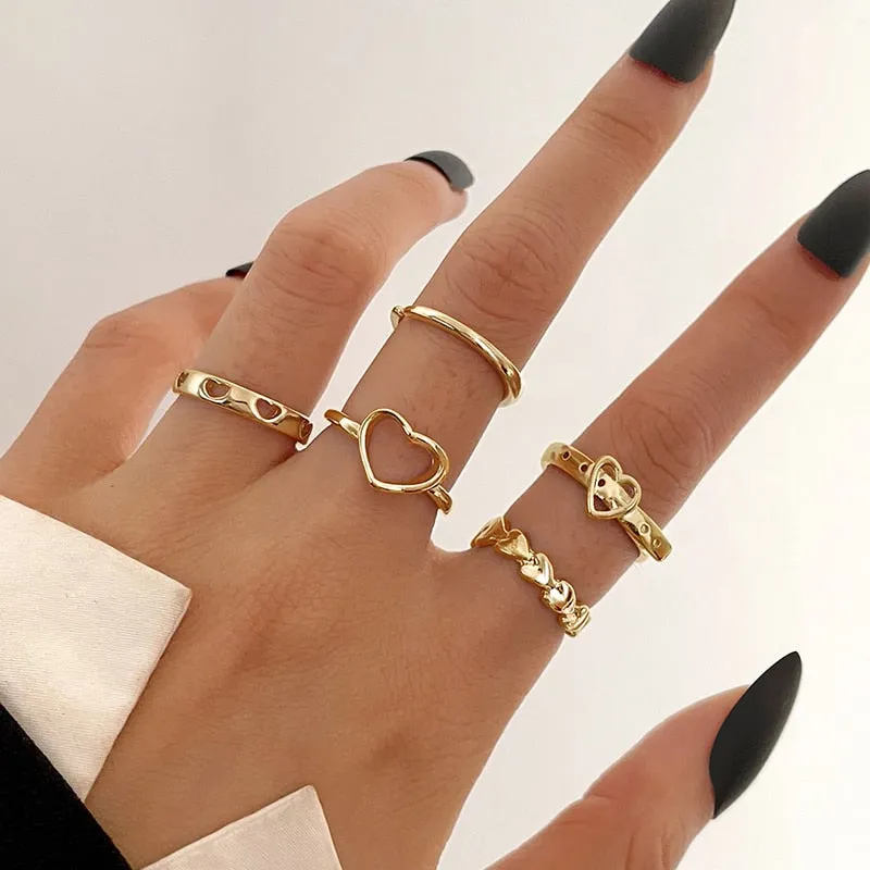 Trendy Boho Gold Pearl 22pcs Heart Rings Set For Women