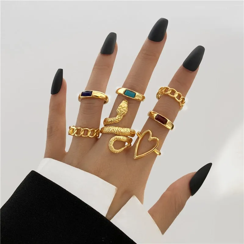 Trendy Boho Gold Pearl 22pcs Heart Rings Set For Women