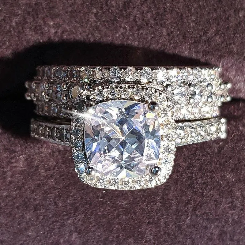 Trendy Fashion Design AAA CZ Diamonds Silver Ring Set