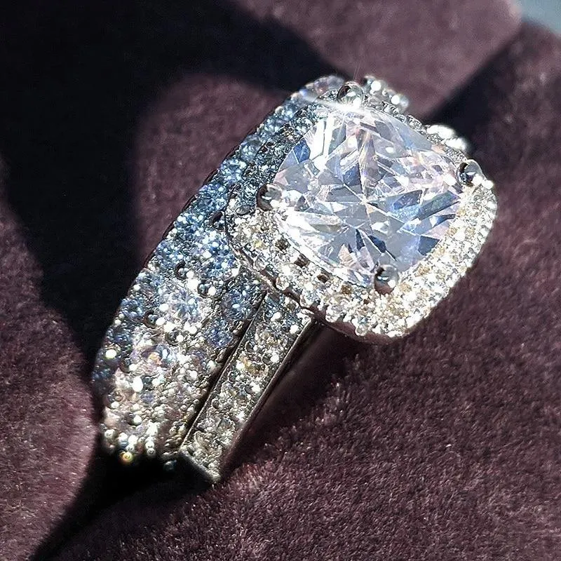Trendy Fashion Design AAA CZ Diamonds Silver Ring Set