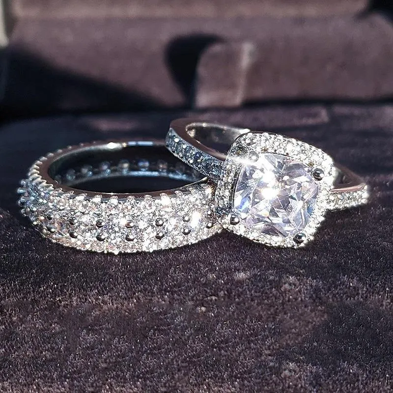 Trendy Fashion Design AAA CZ Diamonds Silver Ring Set