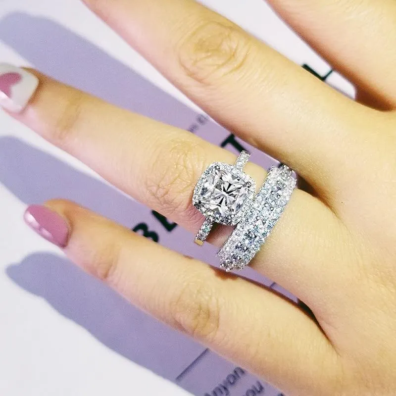 Trendy Fashion Design AAA CZ Diamonds Silver Ring Set