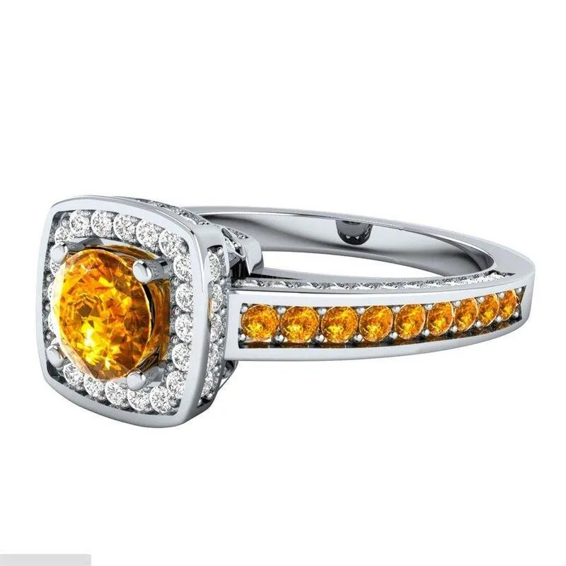 Trendy Square Yellow Gemstone Silver Classic Style Ring
