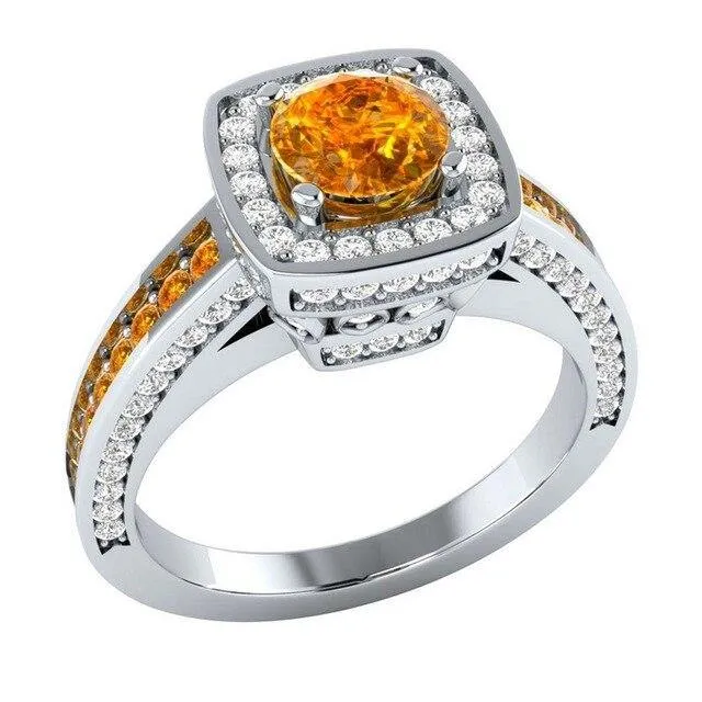 Trendy Square Yellow Gemstone Silver Classic Style Ring