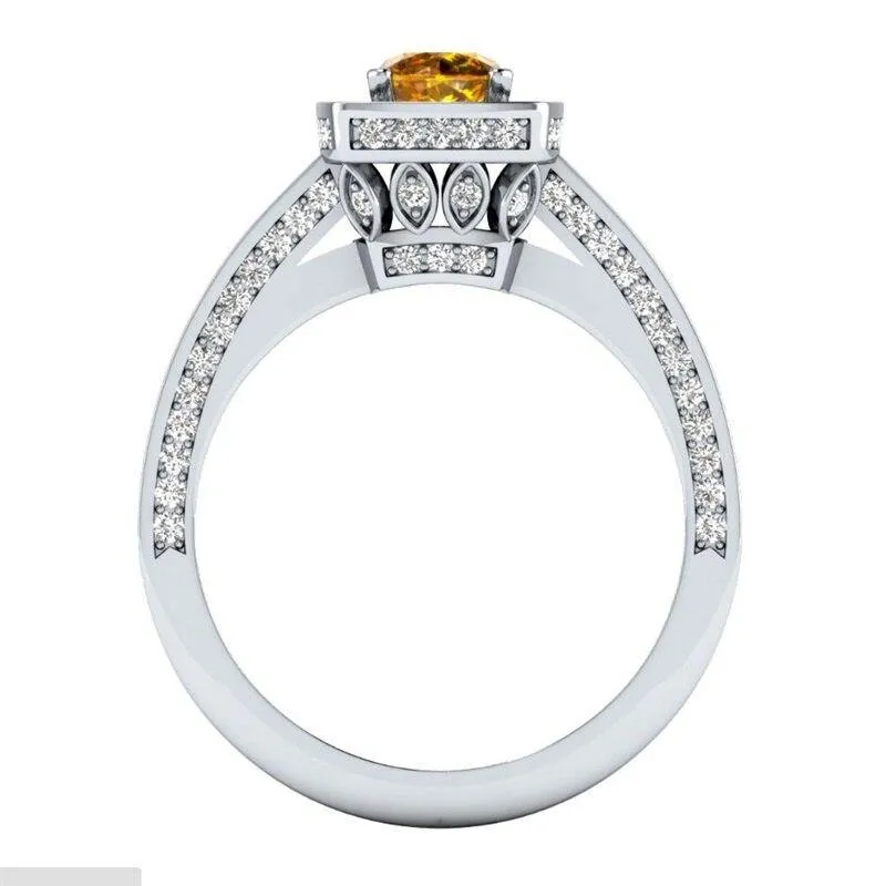 Trendy Square Yellow Gemstone Silver Classic Style Ring