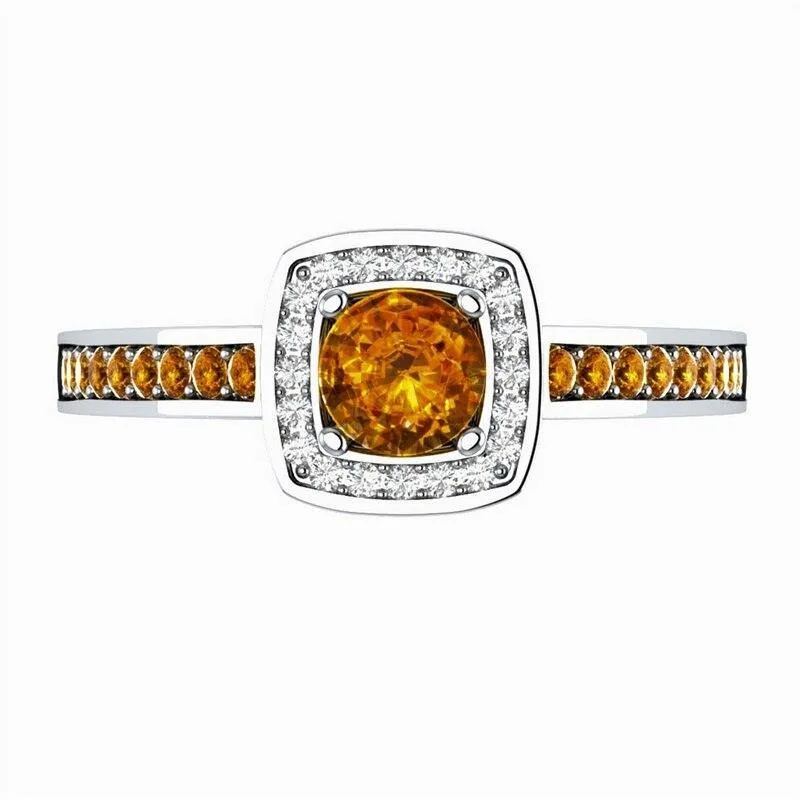 Trendy Square Yellow Gemstone Silver Classic Style Ring