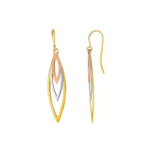Tri-Tone Graduated Open Marquise Earrings 10k Yellow Rose Gold