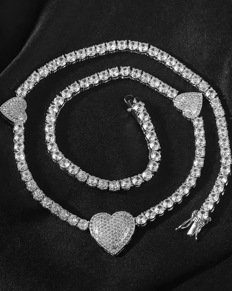 Triple Heart Tennis Necklace
