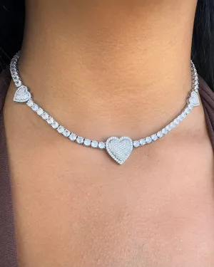 Triple Heart Tennis Necklace