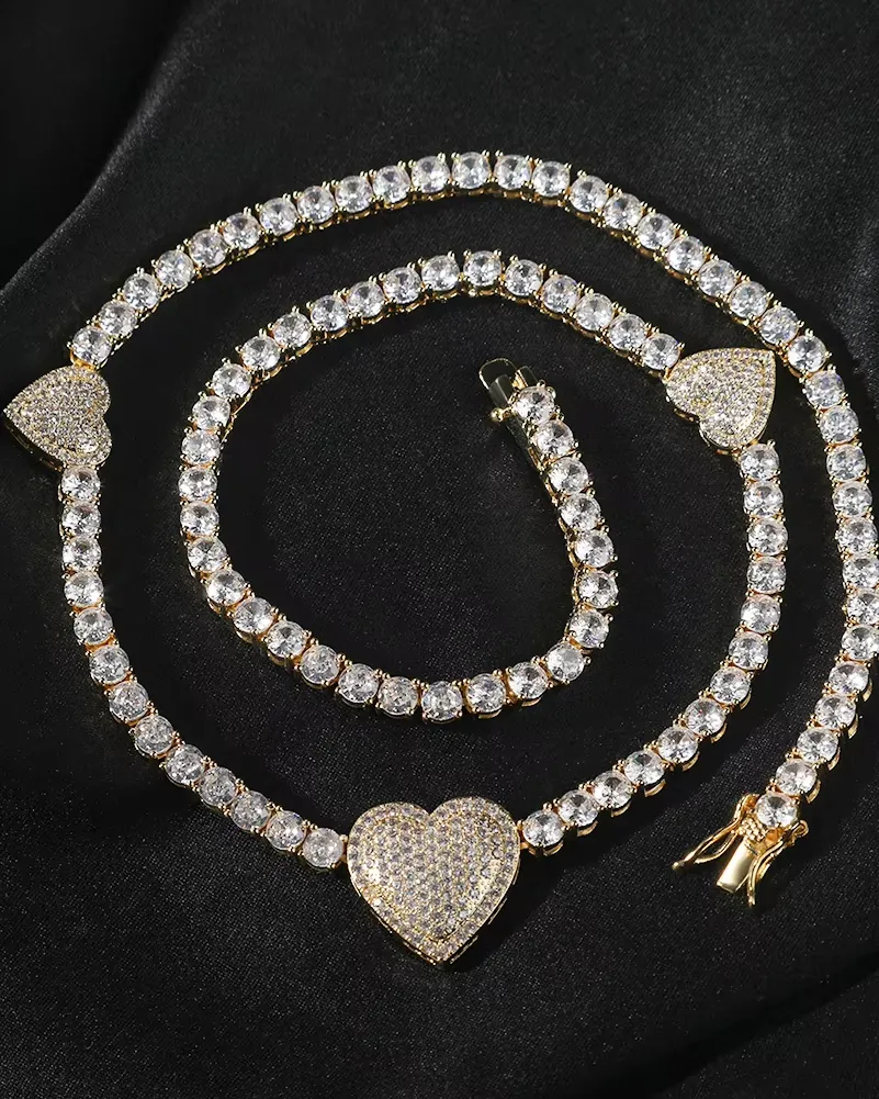 Triple Heart Tennis Necklace
