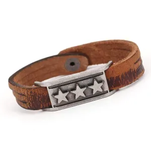 Triple Star Genuine Leather Bracelet