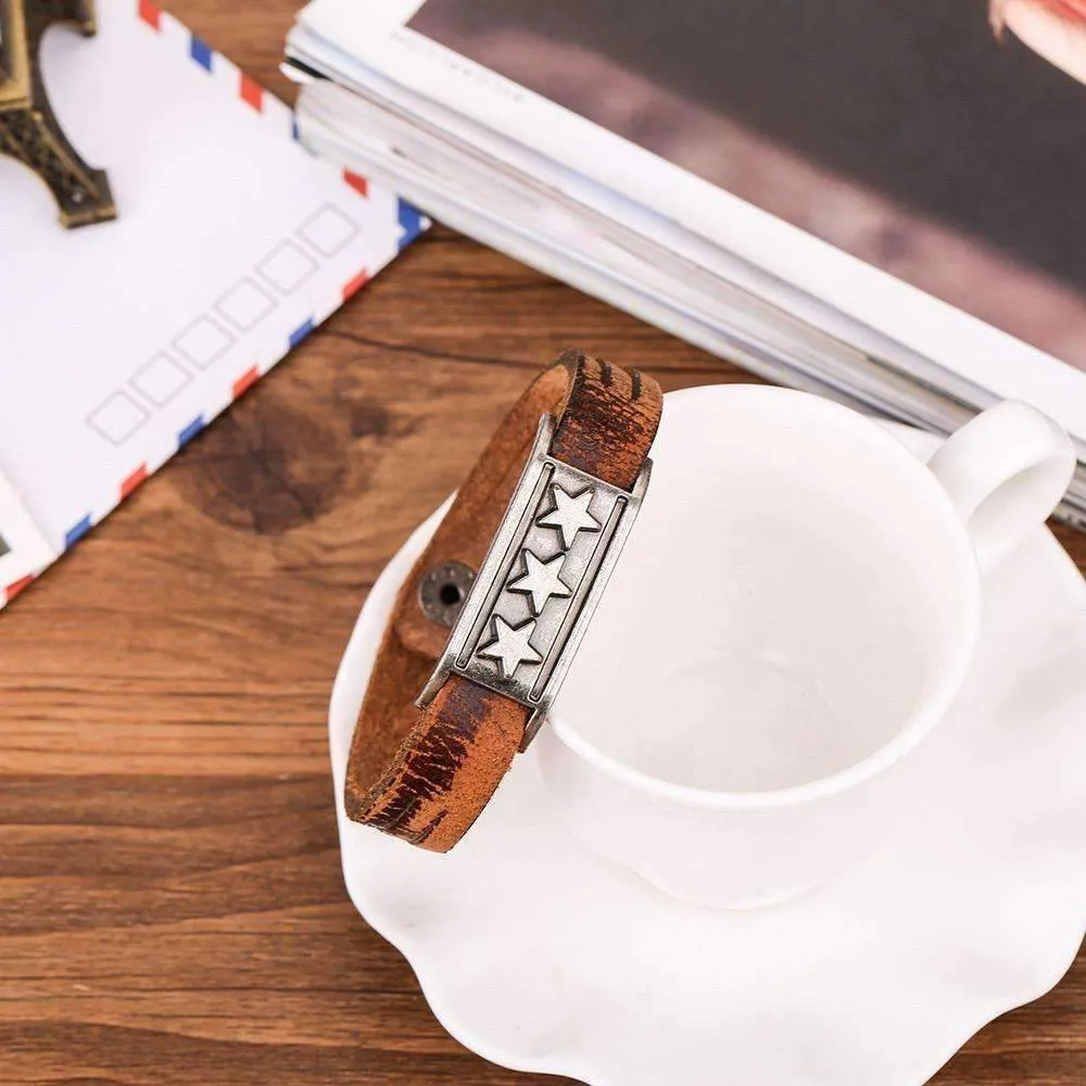 Triple Star Genuine Leather Bracelet